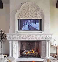 cantera stone fireplace surround & mantel