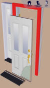 shows the brickmold position of a door frame