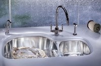 Two bowl stainless steel undermount sink