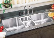 Three bowl stainless steel undermount kitchen sink
