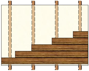 Direction of hardwood boards over plywood or composite material fastened to floor joists.
