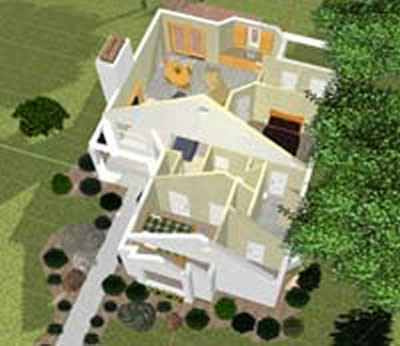 3D house plan with roof removed