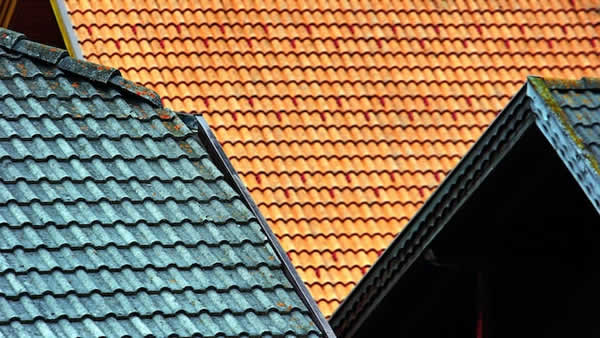 3 different colored roofs with clay tiles