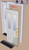 shows the weather stripping location on an entry door