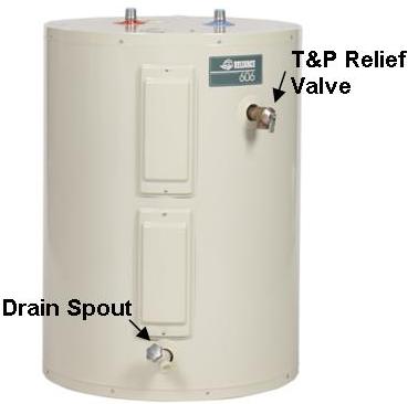 hot water tank drain and P&T relief valve
