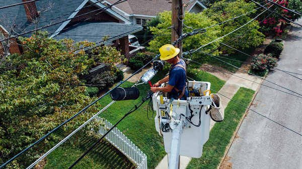 lineman working from a bucket truck
