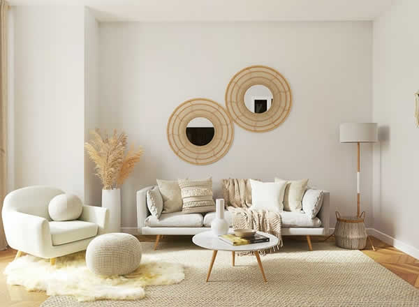 modern living room in white and tan