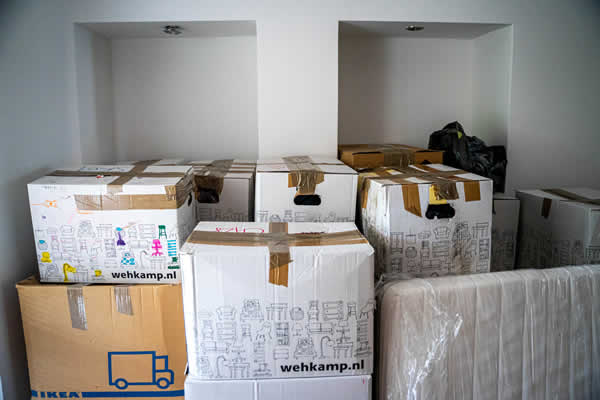 room filled with moving boxes