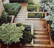 Paving bricks used as steps, flower boxes and retaining walls