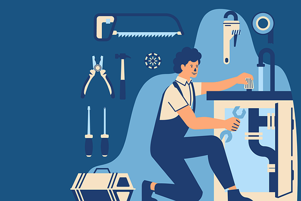 drawing of a plumber fixing a sink