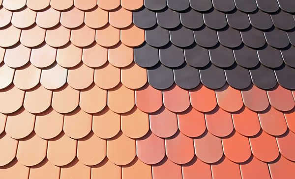 display of different colored roofing tiles