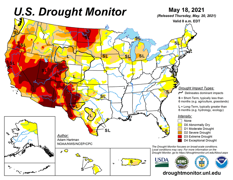 USA drought map 2021