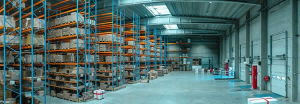 warehouse with racks and shipping doors