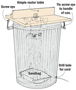 router table trash can dust collector