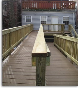 Traditional railing, vertical slats fastened to horizontal boards