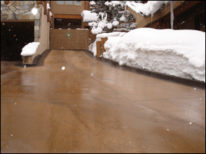 Driveway with snow melted using radiant heating