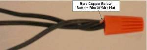 Bare wire protruding below wire nut can cause a short circuit