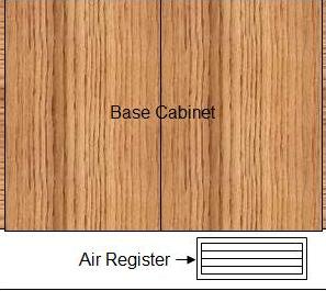 air register placed over hole in cabinet toe kick