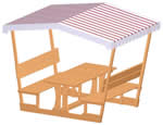 picnic table with seating and canopy