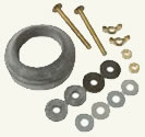 Toilet tank gaskets, bolts, nuts and washers.
